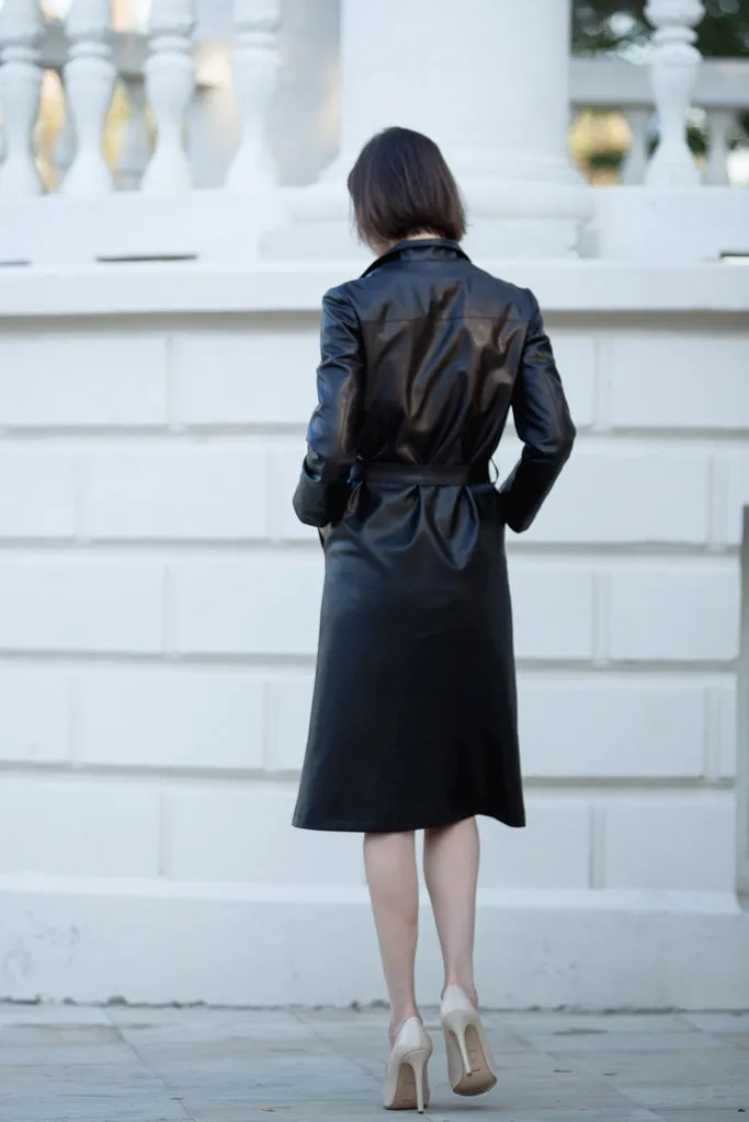 2KSTYLE - Original Faux Leather Midi Coat With Belt