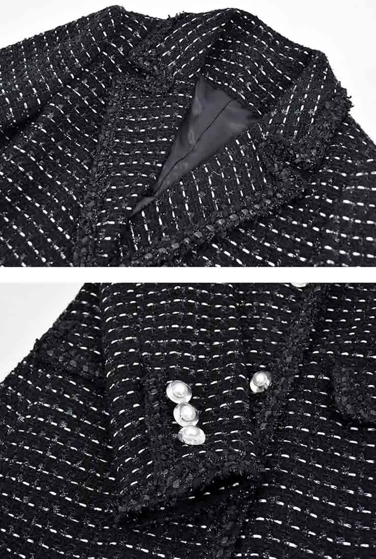 Black Tweed Vintage Long Trench Coat