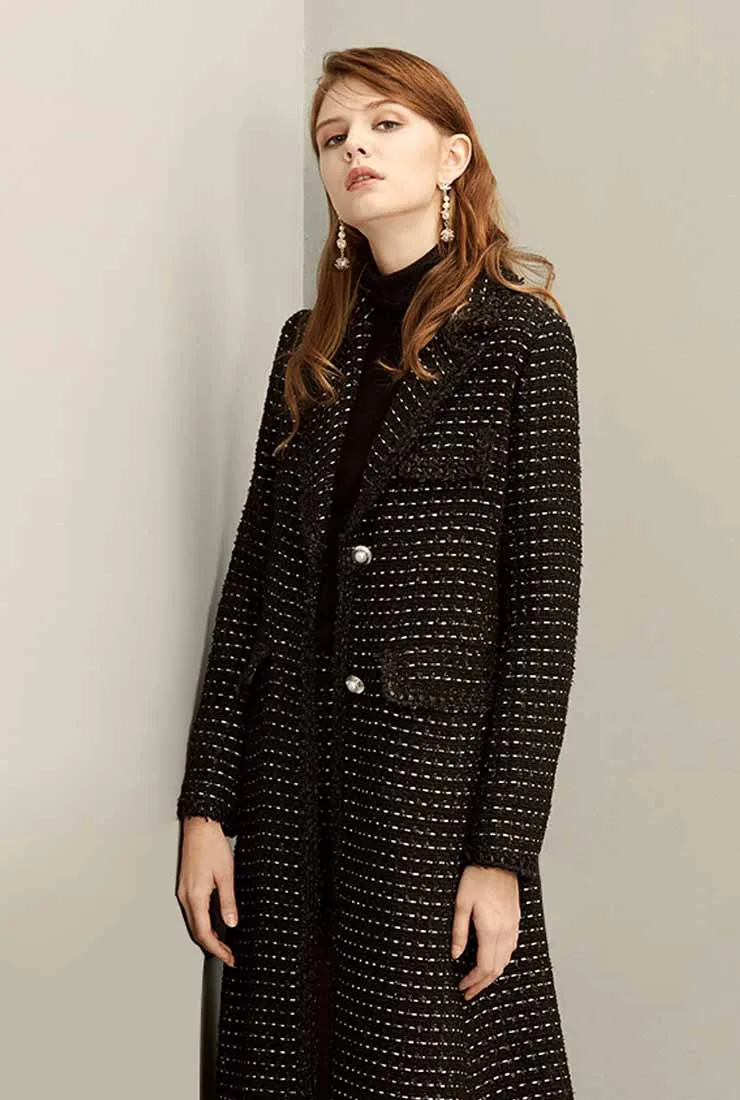 Black Tweed Vintage Long Trench Coat