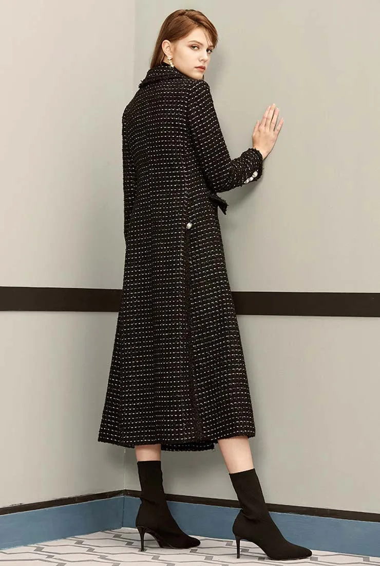 Black Tweed Vintage Long Trench Coat