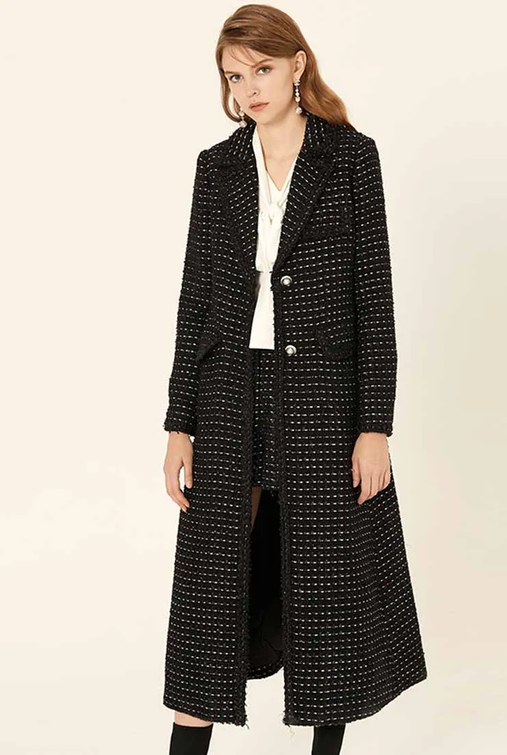 Black Tweed Vintage Long Trench Coat