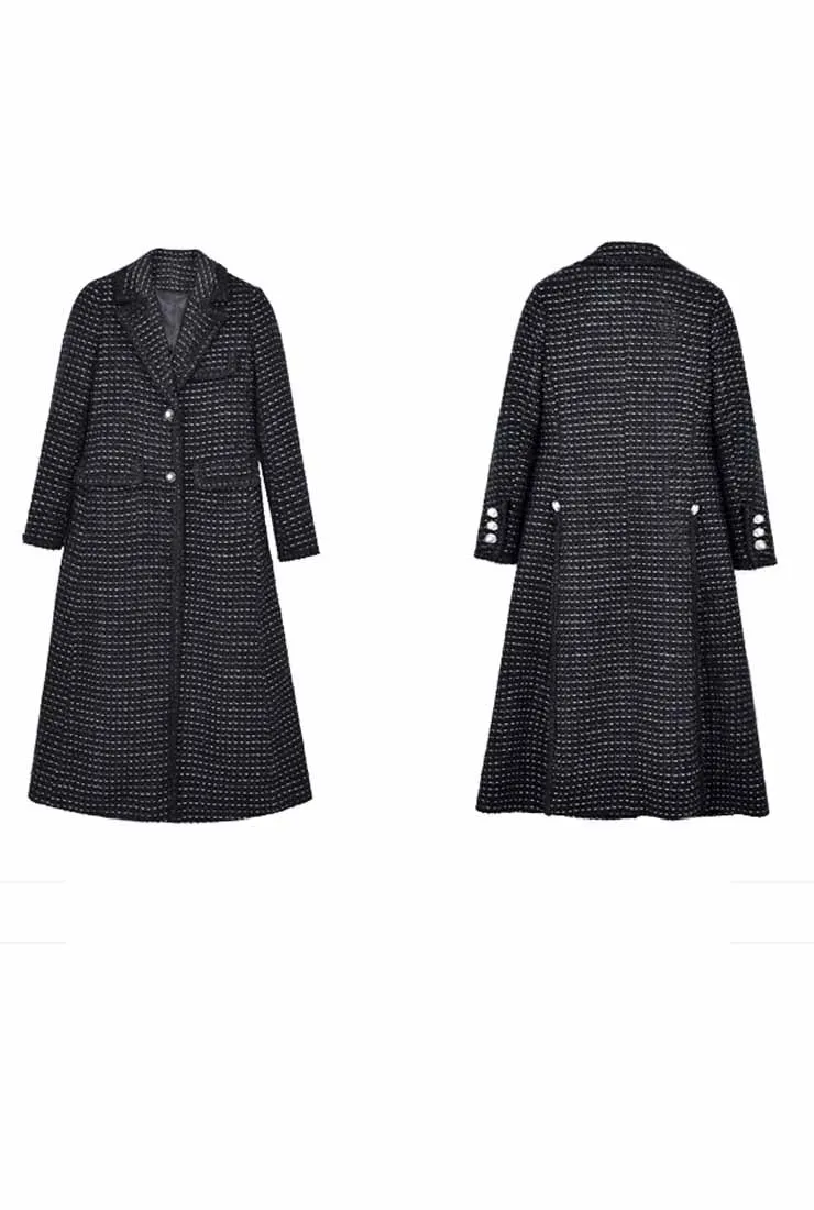 Black Tweed Vintage Long Trench Coat