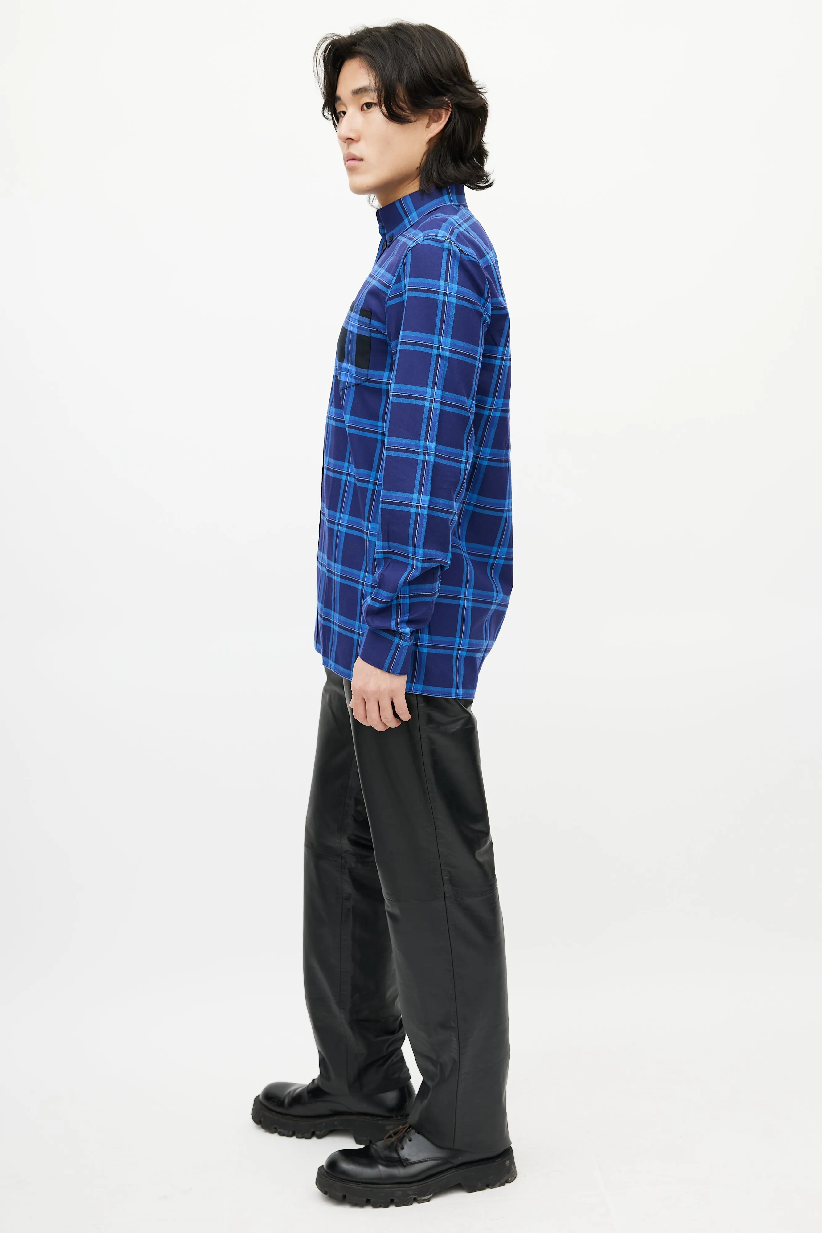 Blue Plaid Button Down Shirt