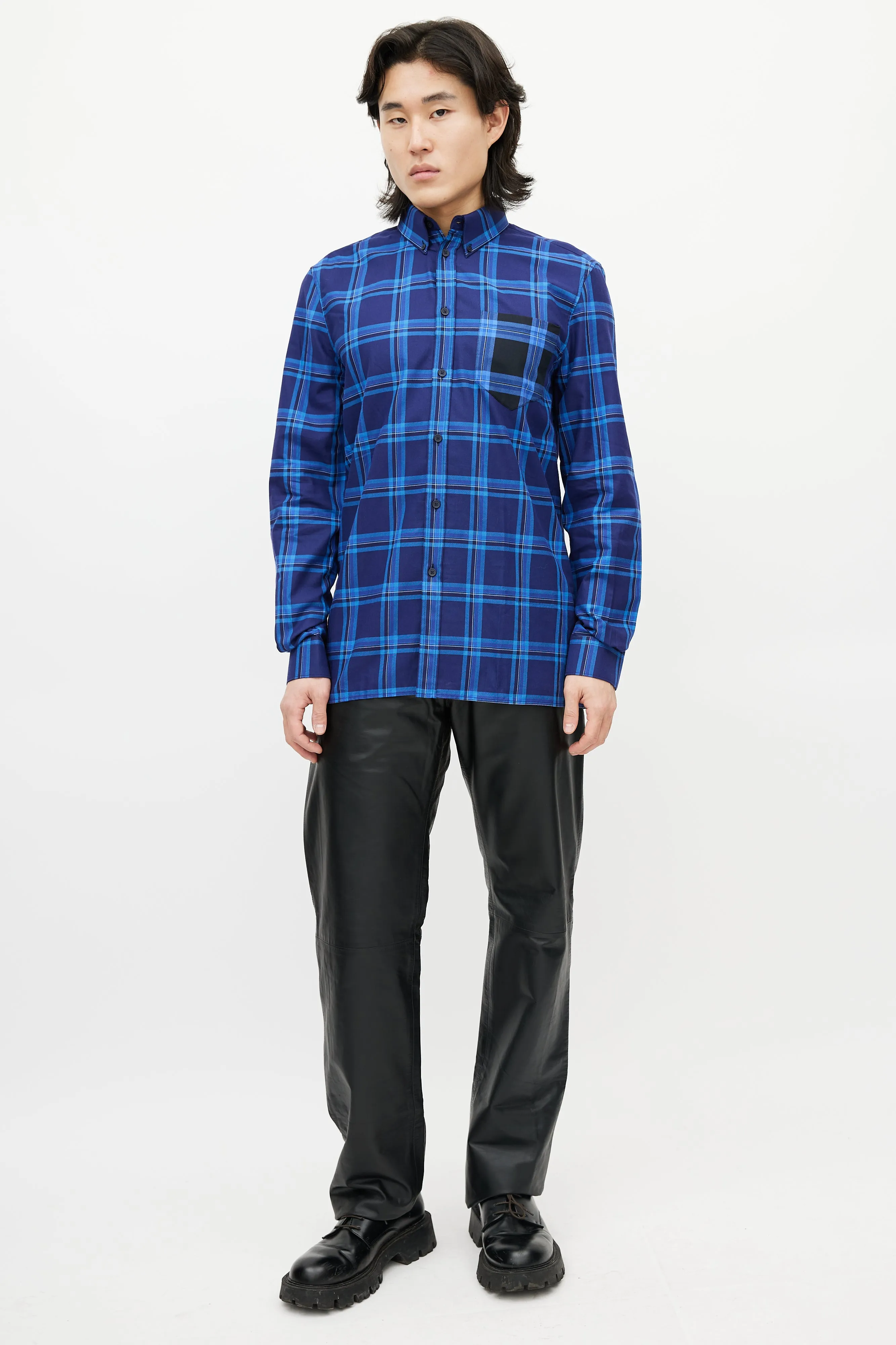 Blue Plaid Button Down Shirt