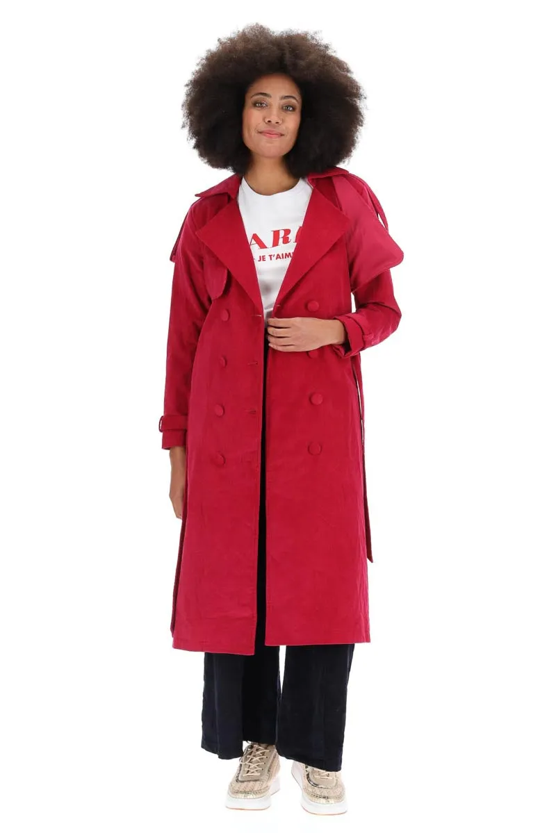 Charlo Amara Cord Cotton Trench Pink