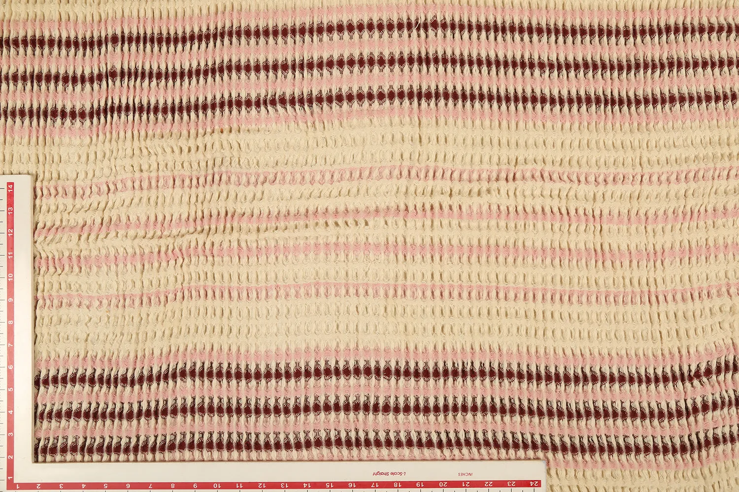 Cream & Light Pink Stripes Cotton Honeycomb Fabric