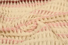 Cream & Light Pink Stripes Cotton Honeycomb Fabric