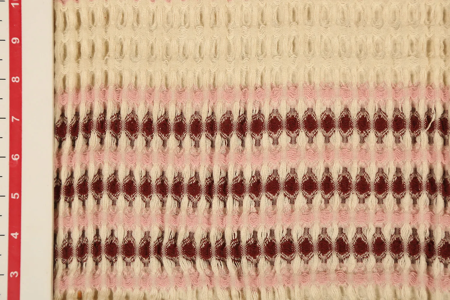 Cream & Light Pink Stripes Cotton Honeycomb Fabric