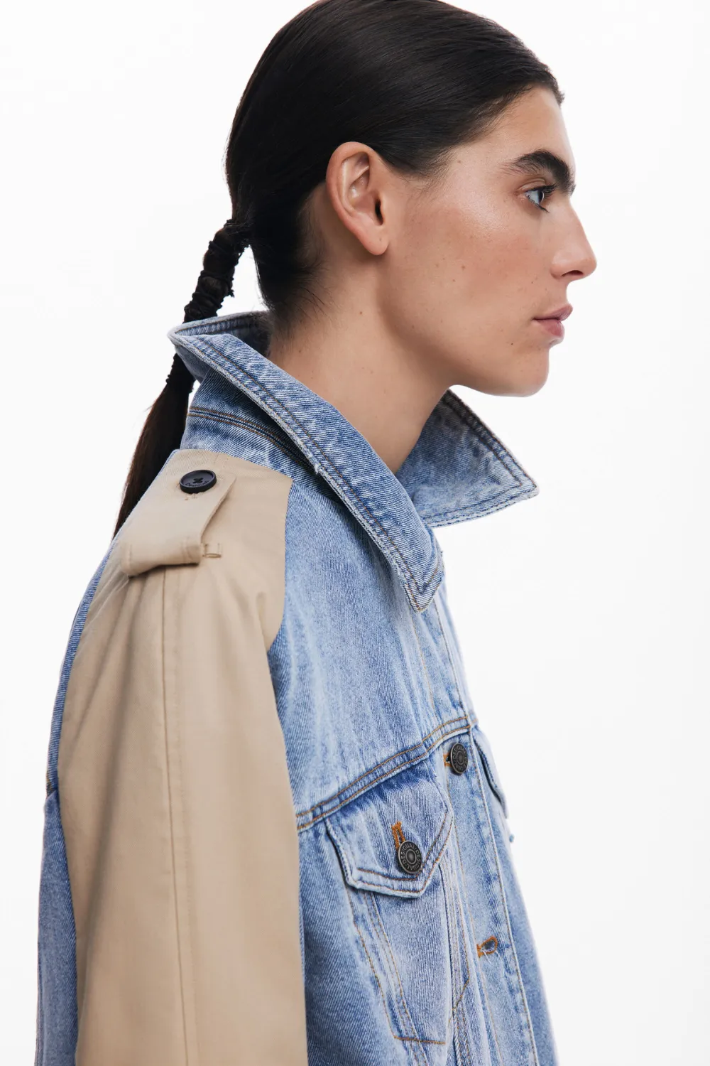 Desigual Riga Beige and Denim Trench Coat