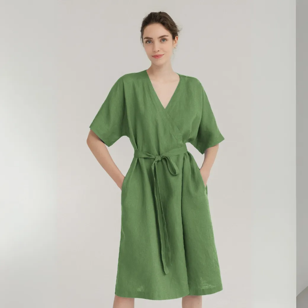 Foliage Green Linen Vine Dress