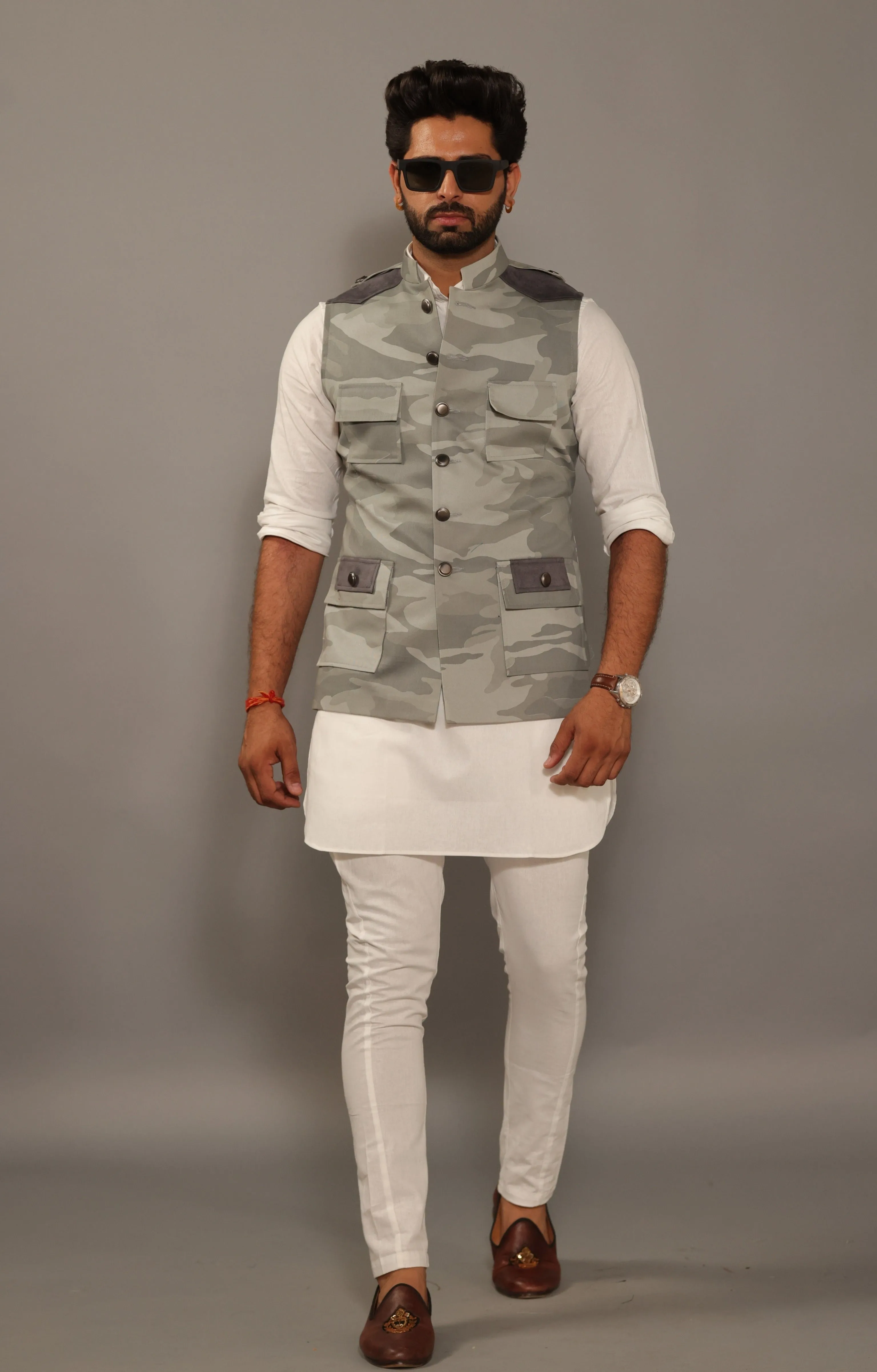 Grey Camouflage Semi-Hunting Style Jacket