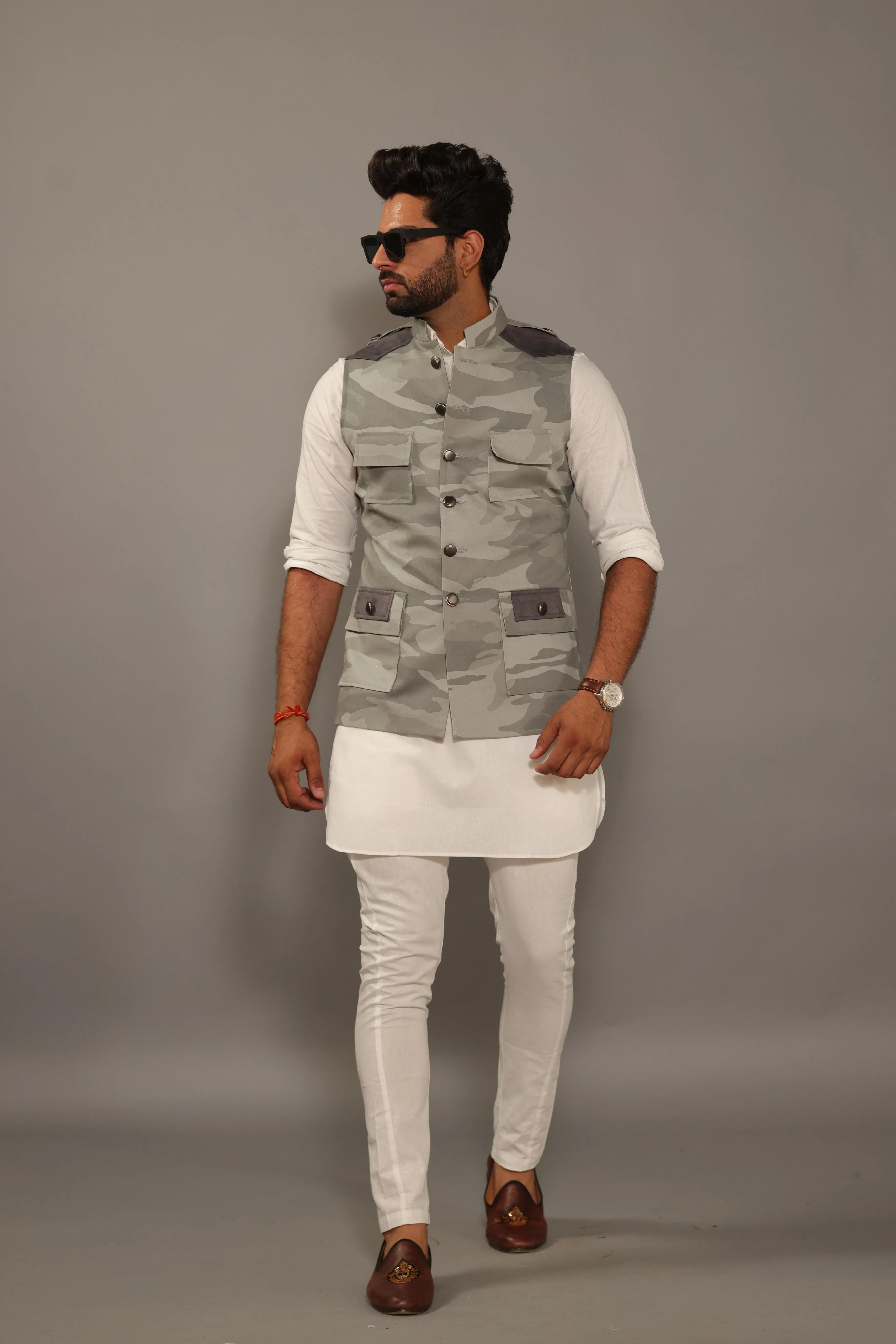 Grey Camouflage Semi-Hunting Style Jacket