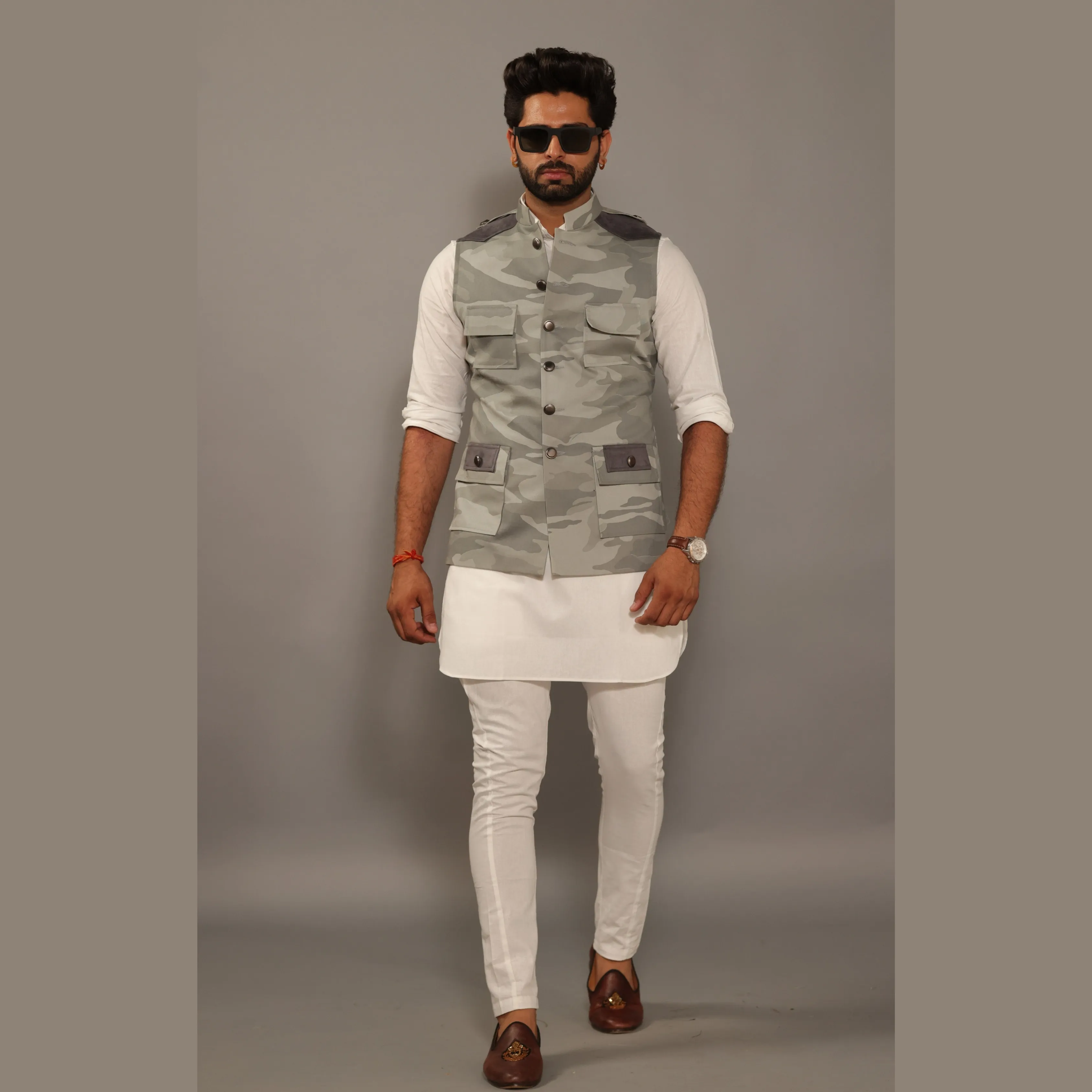 Grey Camouflage Semi-Hunting Style Jacket