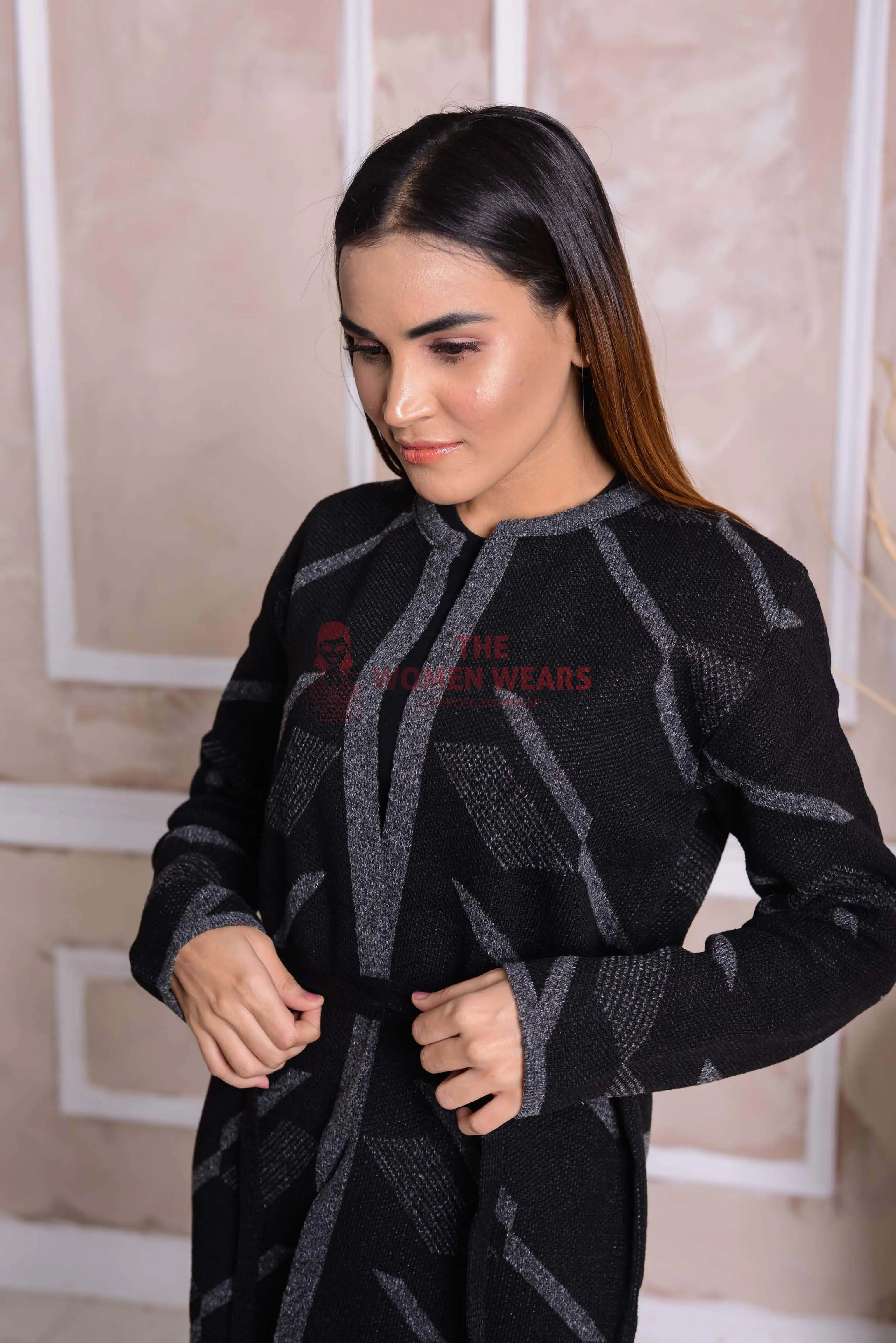 Imported Front Open Onyx Cozy Belted Cardigan Sweater - (CGN39)