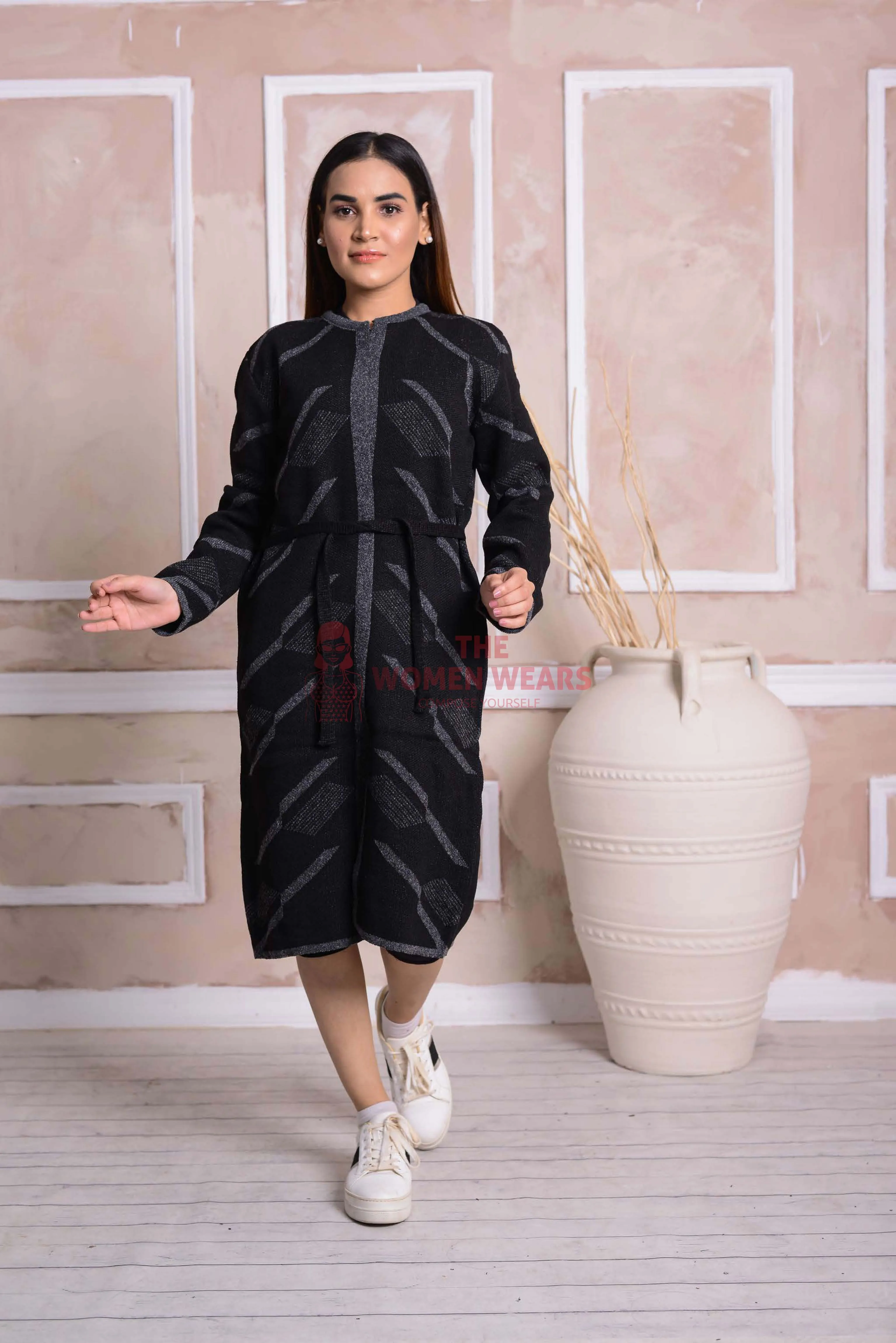 Imported Front Open Onyx Cozy Belted Cardigan Sweater - (CGN39)