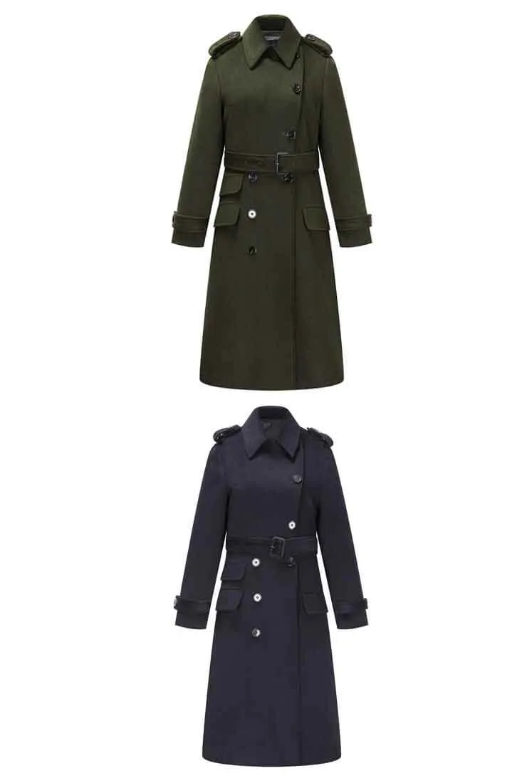 Long Chic Belted Wool Blend Coat