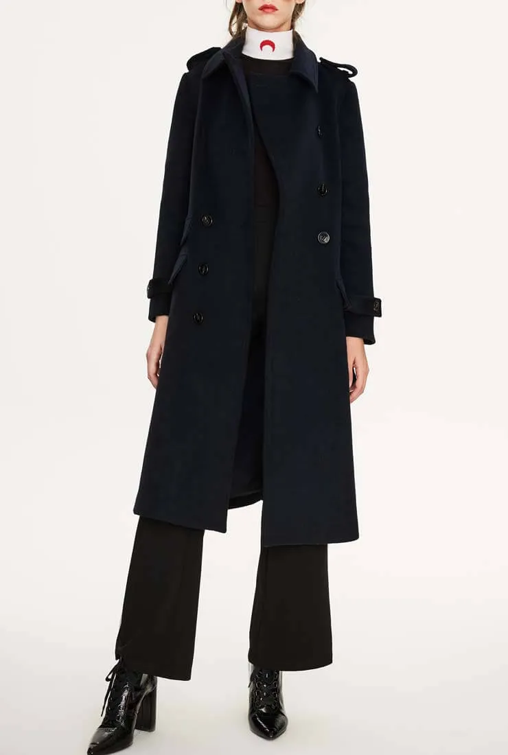 Long Chic Belted Wool Blend Coat