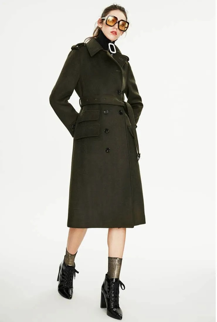 Long Chic Belted Wool Blend Coat