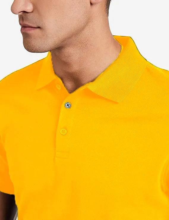 Men's Regular Fit Polo Neck Half Sleeve Solid Uniform T-Shirt | Polo T-Shirt for Men (Golden Yellow)