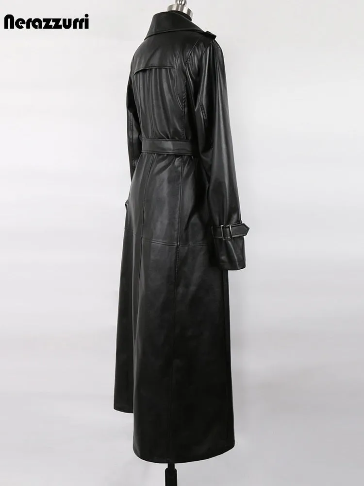 Waterproof PU Vegan Leather Luxury Trench Coat Overcoat For Women